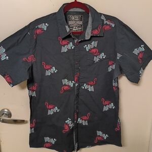 Rogue Territory Charcoal Flamingo Print Shirt